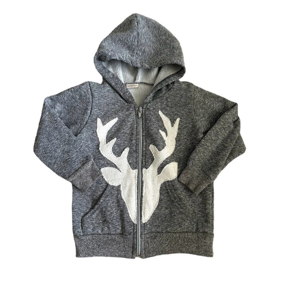 Oh Baby! Grey Fleece Deer Appliqué Zip Up Hoodie